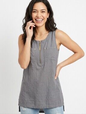Ellen Tracy Sleeveless Linen Top in Stone Gray
